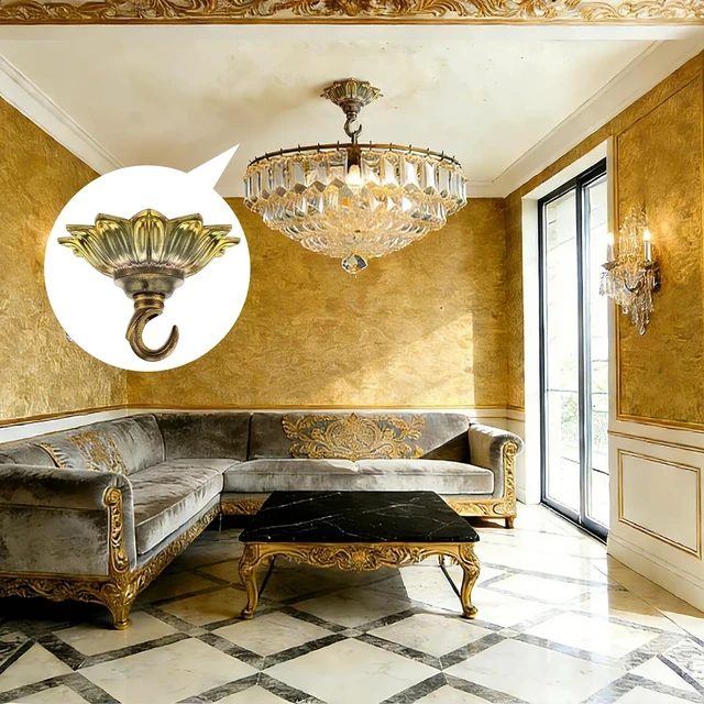 Alt view image 3 of 6 - Hicarer 3.58 in Brass Ceiling Hook 3.58 in Floral Brass Hook, Vintage