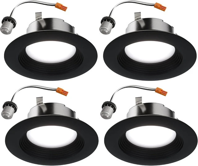Main image of HALO LT 4 inch LED recessed Can Light Trim 5CCT dimmable 685lm Black 4PK