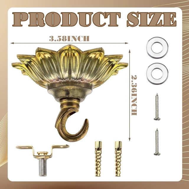 Alt view image 2 of 6 - Hicarer 3.58 in Brass Ceiling Hook 3.58 in Floral Brass Hook, Vintage