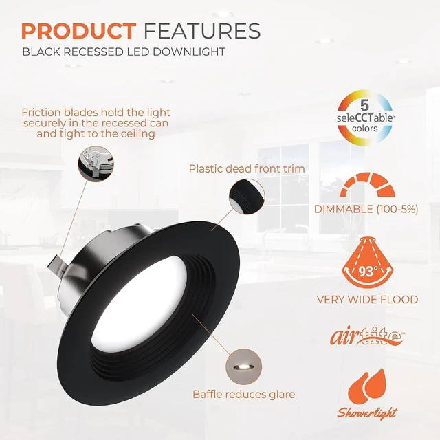 Alt view image 3 of 7 - HALO LT 4 inch LED recessed Can Light Trim 5CCT dimmable 685lm Black 4PK