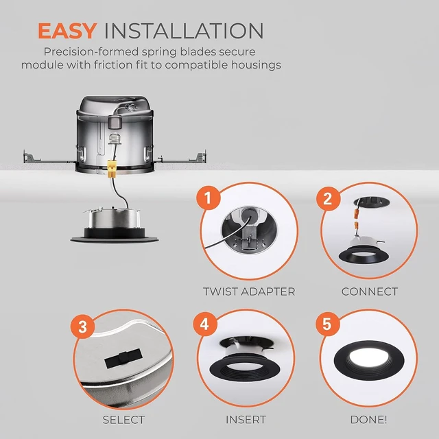 Alt view image 5 of 7 - HALO LT 4 inch LED recessed Can Light Trim 5CCT dimmable 685lm Black 4PK