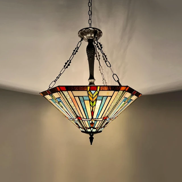 Alt view image 2 of 7 - Tiffany Pendant Light Fixtures 22" Large Stained Glass Hanging Lamp
