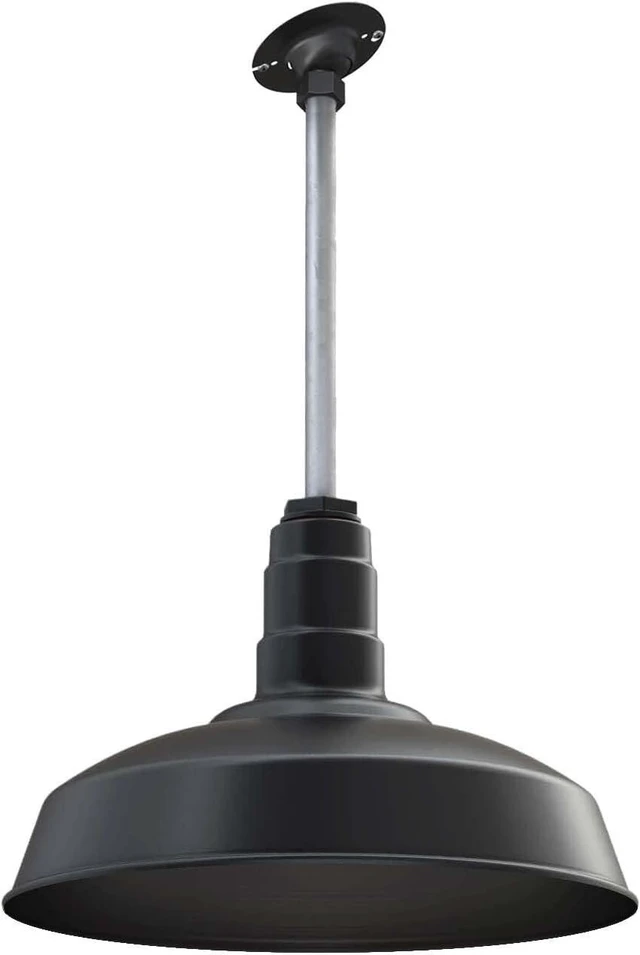 Main image of 12" Sloped Stem Barn Light Pendant 16" Dome | Garage Workshop | Matte Black