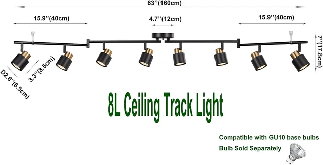 Alt view image 2 of 7 - 8 Light Foldable Track Lighting Kit, Matt Black Brass Finish Adjustable with Moden Flush Mount Ceiling Spotlight for Kitchen,Dining,Living Room,Home Improvement