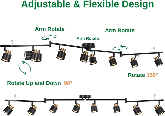 Alt view image 4 of 7 - 8 Light Foldable Track Lighting Kit, Matt Black Brass Finish Adjustable with Moden Flush Mount Ceiling Spotlight for Kitchen,Dining,Living Room,Home Improvement