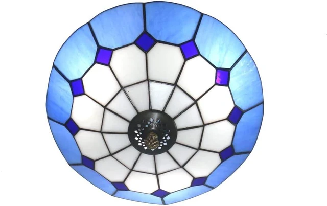 Main image of 12 inch Vintage Tiffany Style Glass Flush Mount Ceiling Lighting Fixtures Retro Rural Pastoral Classical Lamp LED Chandelier Semi Flush Mount Lights Lamps (12 Inch Blue A)
