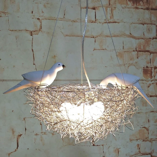 Main image of Bird's Nest Art Pendant Lamp, Creative LED Hanging Ceiling Light, Woven Nest Chandelier for Living, Dining, Study, Bedroom, Silver