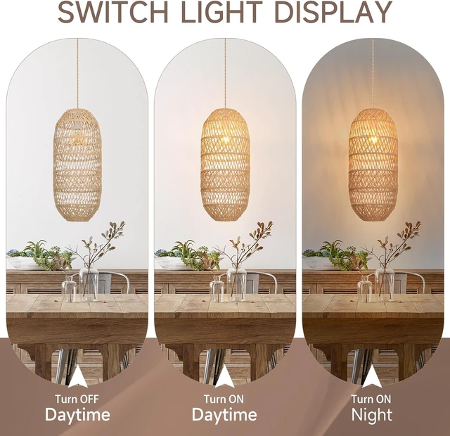 Alt view image 4 of 7 - Rattan Pendant Light FixtureFarmhouse Chandelier Boho Handmade Rattan Hanging Ceiling Lamp Shade, Rustic Cottage Hand Woven Lampshade for Kitchen Island, Living Room, Bedroom, Hallway, Bar