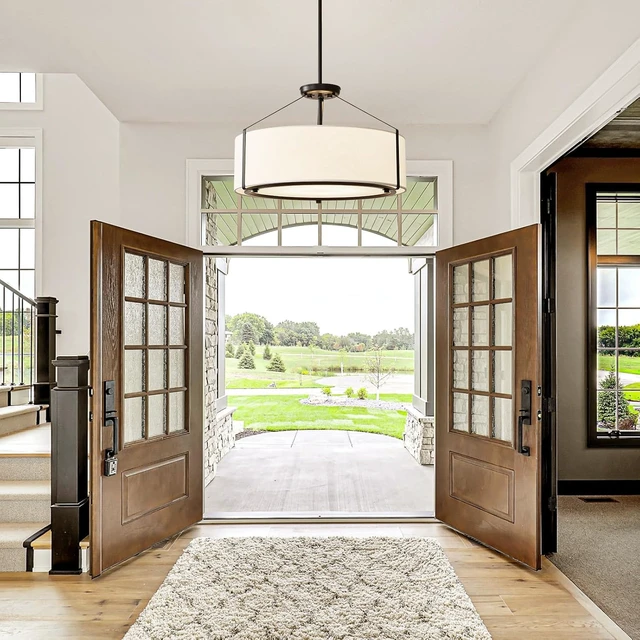 Alt view image 7 of 7 - Black Drum Chandelier for Dining Room, 20" White Linen Fabric Pendant Light