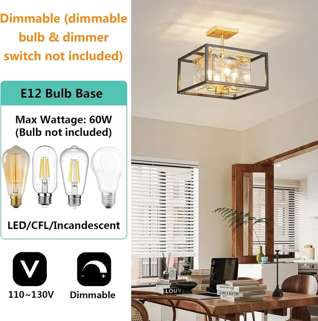 Alt view image 4 of 7 - Modern 4-Light Chandelier Ceiling Light, Handmade Glass Gold Ceil Light Fixture for Dining Room, Living Room, Bedroom, Gold Canopy and Black Frame, E12 Socket, L13inch*W13inch*H12.2inch