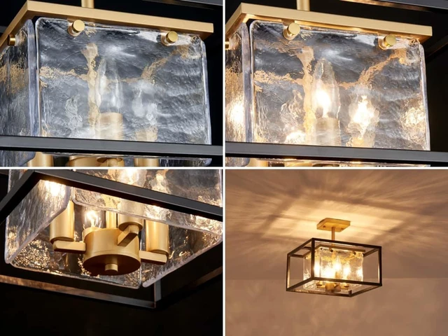 Alt view image 5 of 7 - Modern 4-Light Chandelier Ceiling Light, Handmade Glass Gold Ceil Light Fixture for Dining Room, Living Room, Bedroom, Gold Canopy and Black Frame, E12 Socket, L13inch*W13inch*H12.2inch