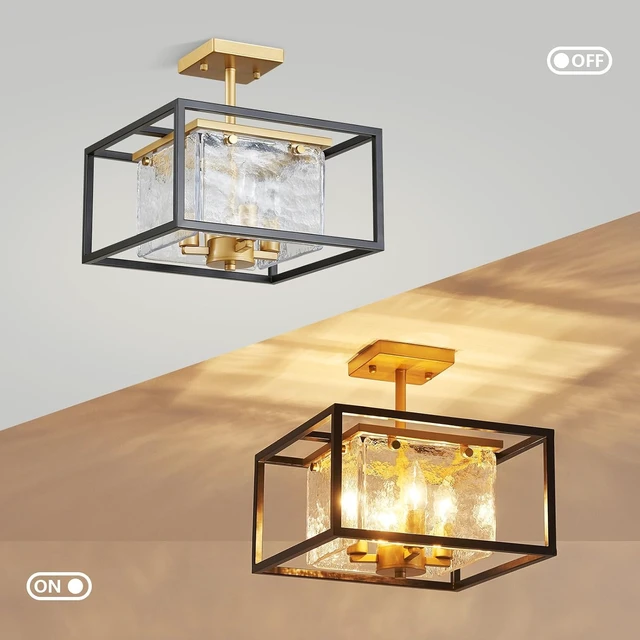 Alt view image 6 of 7 - Modern 4-Light Chandelier Ceiling Light, Handmade Glass Gold Ceil Light Fixture for Dining Room, Living Room, Bedroom, Gold Canopy and Black Frame, E12 Socket, L13inch*W13inch*H12.2inch