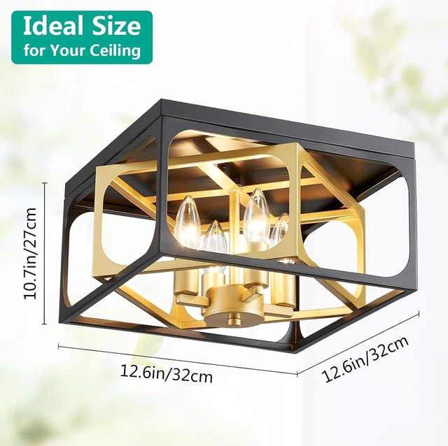 Alt view image 2 of 7 - Modern 4-Light Chandelier Ceiling Light, Gold Ceil Light Fixture for Dining Room, Living Room, Bedroom, Black Canopy and Gold Frame, E12 Socket, L12.6inch * W12.6inch * H10.7inch
