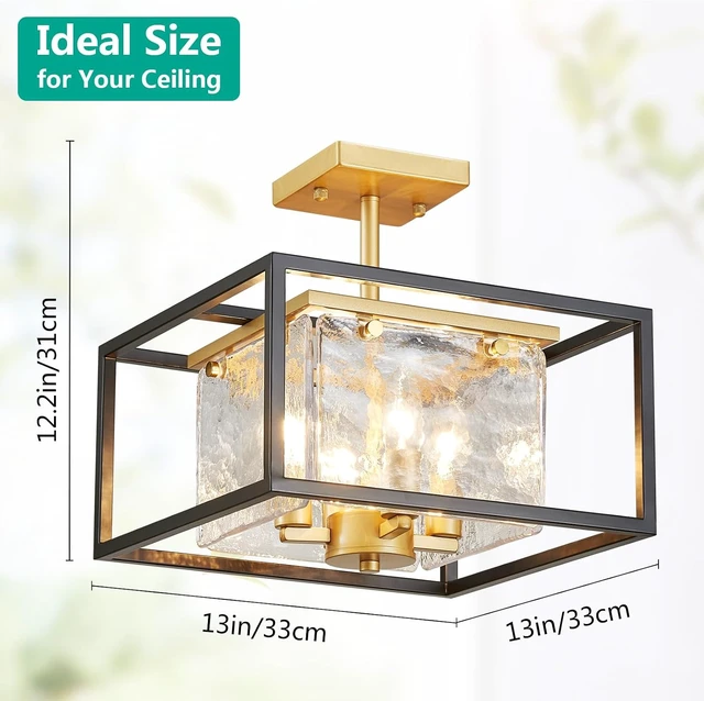 Alt view image 2 of 7 - Modern 4-Light Chandelier Ceiling Light, Handmade Glass Gold Ceil Light Fixture for Dining Room, Living Room, Bedroom, Gold Canopy and Black Frame, E12 Socket, L13inch*W13inch*H12.2inch