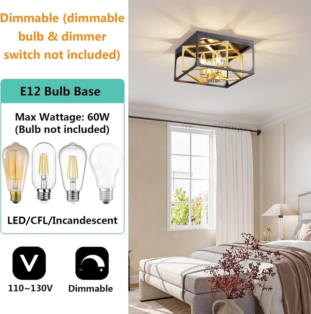 Alt view image 4 of 7 - Modern 4-Light Chandelier Ceiling Light, Gold Ceil Light Fixture for Dining Room, Living Room, Bedroom, Black Canopy and Gold Frame, E12 Socket, L12.6inch * W12.6inch * H10.7inch