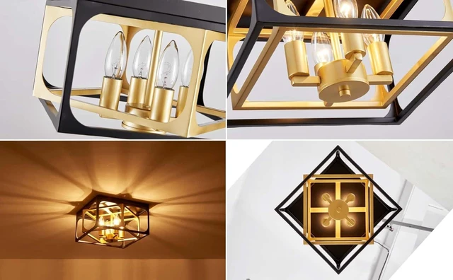 Alt view image 6 of 7 - Modern 4-Light Chandelier Ceiling Light, Gold Ceil Light Fixture for Dining Room, Living Room, Bedroom, Black Canopy and Gold Frame, E12 Socket, L12.6inch * W12.6inch * H10.7inch