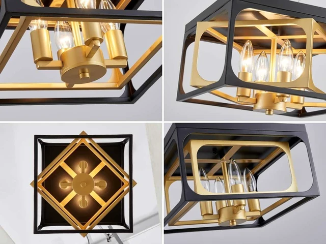 Alt view image 5 of 7 - Modern 4-Light Chandelier Ceiling Light, Gold Ceil Light Fixture for Dining Room, Living Room, Bedroom, Black Canopy and Gold Frame, E12 Socket, L12.6inch * W12.6inch * H10.7inch