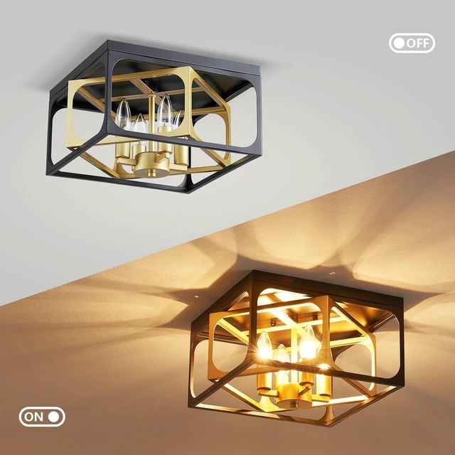 Alt view image 7 of 7 - Modern 4-Light Chandelier Ceiling Light, Gold Ceil Light Fixture for Dining Room, Living Room, Bedroom, Black Canopy and Gold Frame, E12 Socket, L12.6inch * W12.6inch * H10.7inch