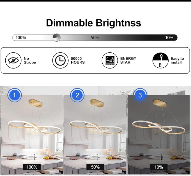 Alt view image 2 of 5 - Modern LED Pendant Light,Gold, Dimmable Chandelier