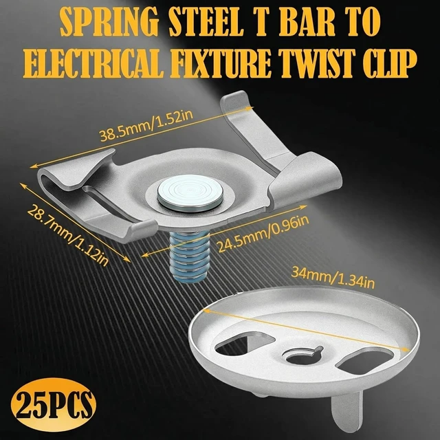 Alt view image 2 of 7 - Silkfly 25 Pcs Silver Spring Steel T Bar to Electrical Fixture Twist Clip