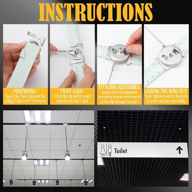 Alt view image 4 of 7 - Silkfly 25 Pcs Silver Spring Steel T Bar to Electrical Fixture Twist Clip