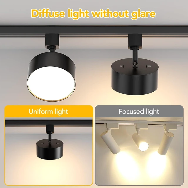Alt view image 3 of 7 - 5 Color Diffuse LED Track Lighting Heads H Type, 20W Black 3 Pack