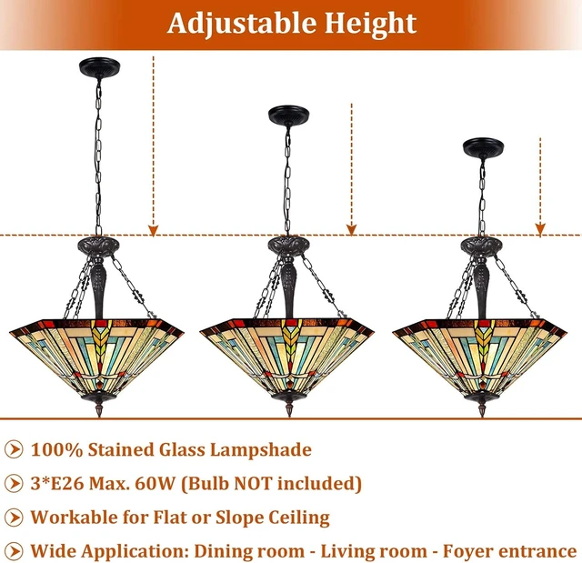 Alt view image 3 of 7 - Tiffany Pendant Light Fixtures 22" Large Stained Glass Hanging Lamp