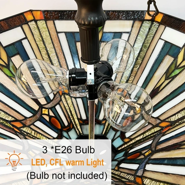 Alt view image 4 of 7 - Tiffany Pendant Light Fixtures 22" Large Stained Glass Hanging Lamp