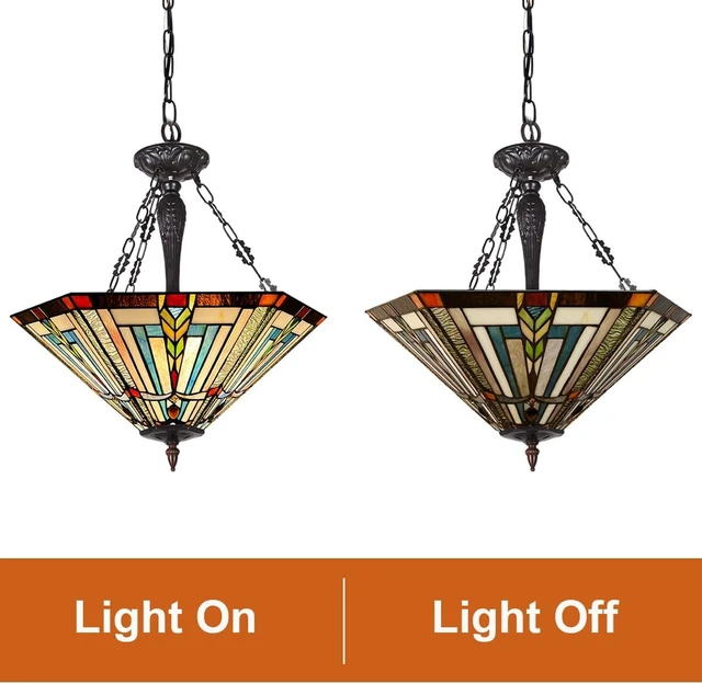 Alt view image 7 of 7 - Tiffany Pendant Light Fixtures 22" Large Stained Glass Hanging Lamp