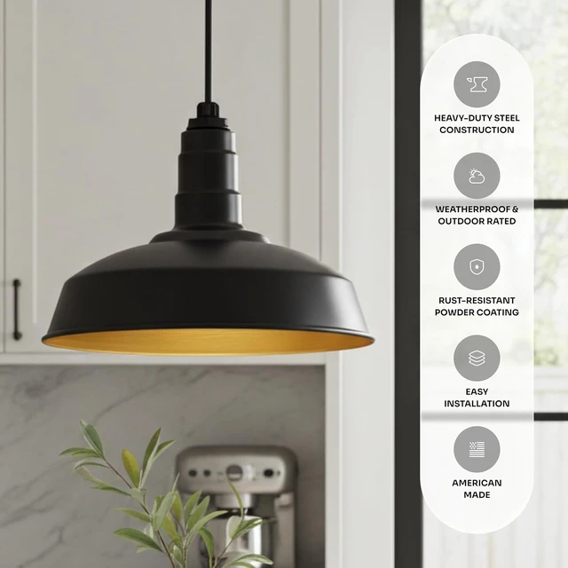 Alt view image 2 of 7 - 12" Sloped Stem Barn Light Pendant 16" Dome | Garage Workshop | Matte Black