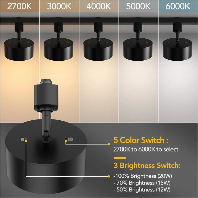 Alt view image 2 of 7 - 5 Color Diffuse LED Track Lighting Heads H Type, 20W Black 3 Pack