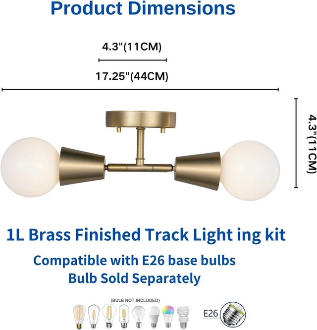 Alt view image 2 of 7 - 2-Light Modern Track Lighting Kit,Matte Brass Pivot Light Head, Flush Mount Adjustable Ceiling Light Spotlights for Bedroom,Living Room,Dining Room, Hallway,E26 Bulb Not Included