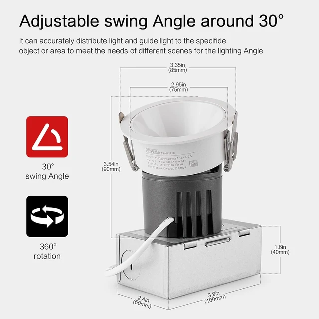 Alt view image 3 of 5 - 3 Inch LED Recessed Downlight,7W Dimmable Anti-Glare Ceiling Light with Junction Box, CRI92 560LM,5 CCT (2700K-5000K) White Lighting Fixture (6)