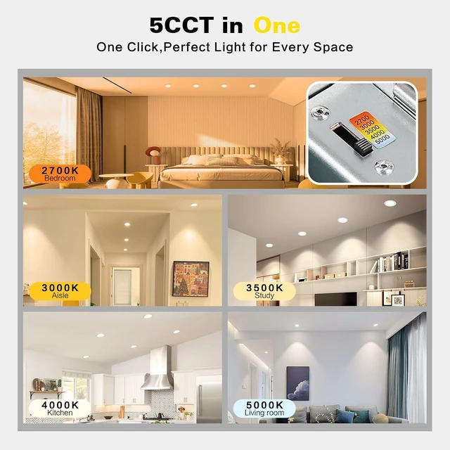 Alt view image 4 of 5 - 3 Inch LED Recessed Downlight,7W Dimmable Anti-Glare Ceiling Light with Junction Box, CRI92 560LM,5 CCT (2700K-5000K) White Lighting Fixture (6)