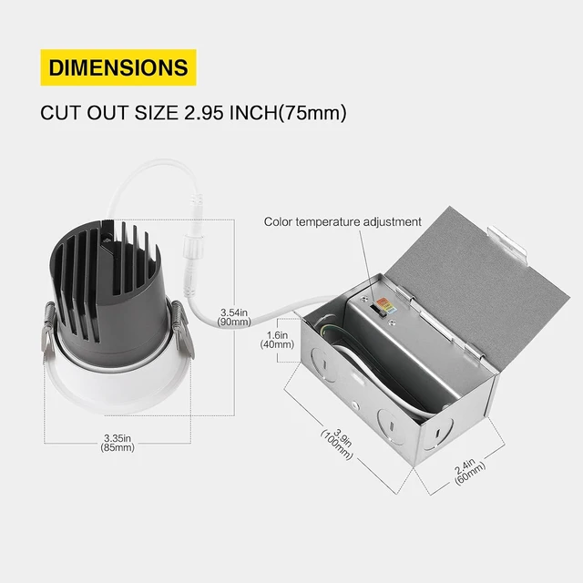 Alt view image 5 of 5 - 3 Inch LED Recessed Downlight,7W Dimmable Anti-Glare Ceiling Light with Junction Box, CRI92 560LM,5 CCT (2700K-5000K) White Lighting Fixture (6)