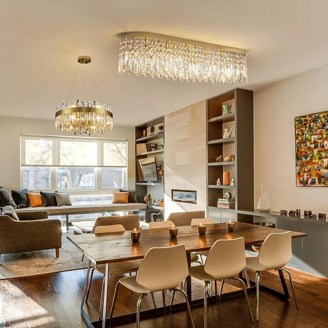 Alt view image 2 of 7 - Siljoy L47'' Modern Gold Rectangular Crystal Chandelier for Dining Room