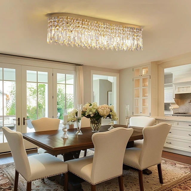 Alt view image 3 of 7 - Siljoy L47'' Modern Gold Rectangular Crystal Chandelier for Dining Room