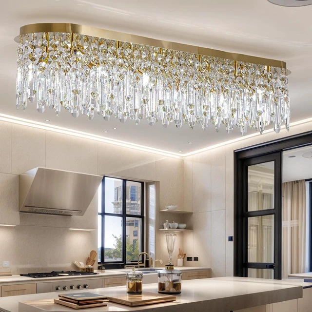 Main image of Siljoy L47'' Modern Gold Rectangular Crystal Chandelier for Dining Room