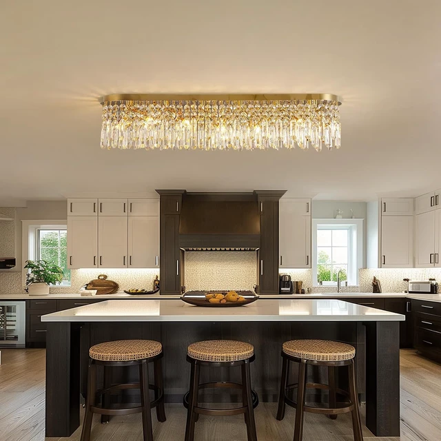 Alt view image 4 of 7 - Siljoy L47'' Modern Gold Rectangular Crystal Chandelier for Dining Room