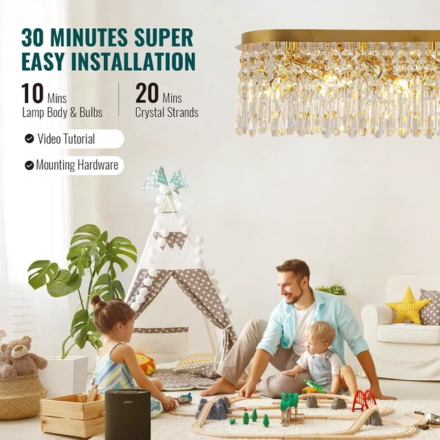 Alt view image 5 of 7 - Siljoy L47'' Modern Gold Rectangular Crystal Chandelier for Dining Room