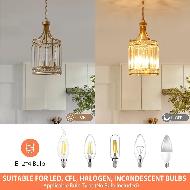 Alt view image 4 of 7 - 11.8" Modern Gold Crystal Chandelier Lantern 4-Light Small Farmhouse Geometric Pendant Lighting Fixture Adjustable Hanging Cage Ceiling Lights for Living Room Dining Room Entryway