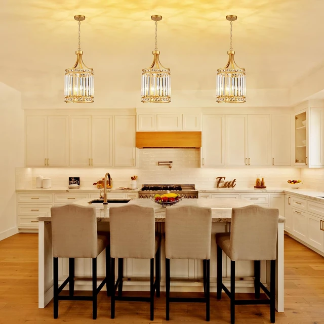Alt view image 7 of 7 - 11.8" Modern Gold Crystal Chandelier Lantern 4-Light Small Farmhouse Geometric Pendant Lighting Fixture Adjustable Hanging Cage Ceiling Lights for Living Room Dining Room Entryway