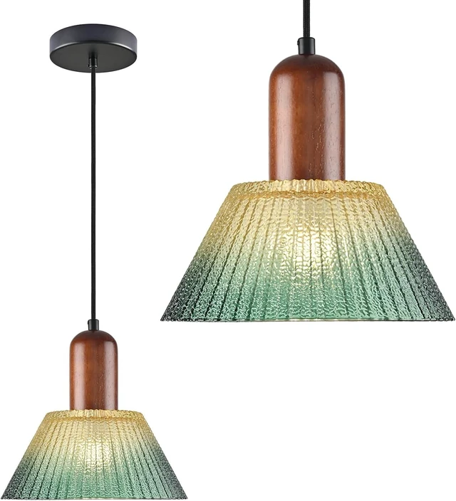 Main image of KCO 7.9 Vintage Green Cone Glass Pendant Light, Adjustable Hanging Lamp