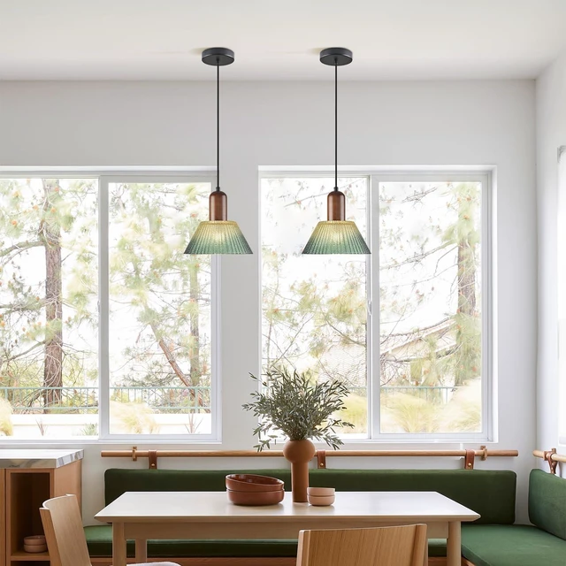Alt view image 5 of 7 - KCO 7.9 Vintage Green Cone Glass Pendant Light, Adjustable Hanging Lamp