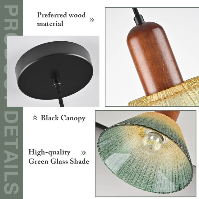 Alt view image 3 of 7 - KCO 7.9 Vintage Green Cone Glass Pendant Light, Adjustable Hanging Lamp