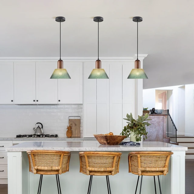 Alt view image 4 of 7 - KCO 7.9 Vintage Green Cone Glass Pendant Light, Adjustable Hanging Lamp