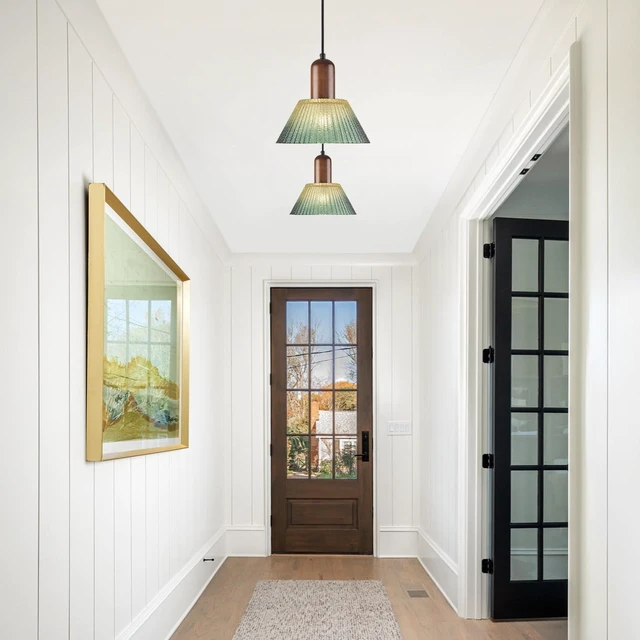 Alt view image 6 of 7 - KCO 7.9 Vintage Green Cone Glass Pendant Light, Adjustable Hanging Lamp