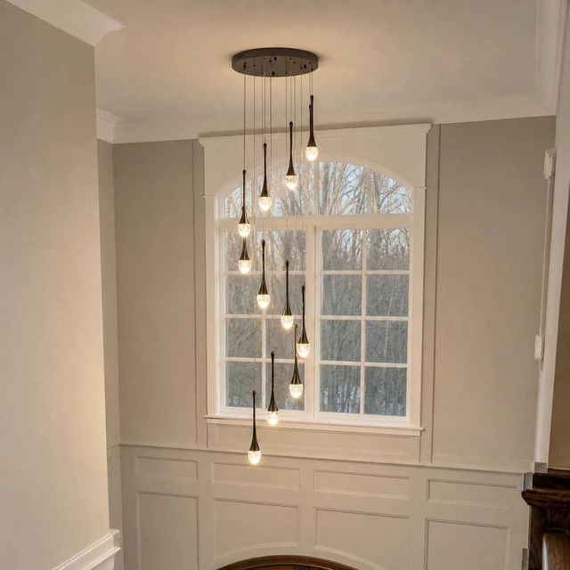 Alt view image 5 of 7 - 12-Light LED Crystal Chandelier for High Ceilings, 20" Modern Black Pendant Light, Adjustable Height, Dimmable & Color Temperature Adjustable, Remote & App Control for Foyer Staircase Living Room