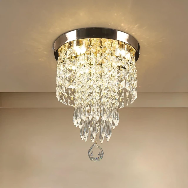 Main image of 9.8-Inch Mini Crystal Chandelier, Gold Flush Mount Light