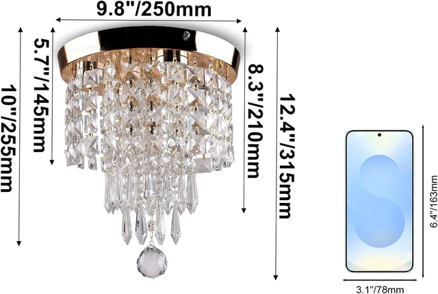 Alt view image 3 of 7 - 9.8-Inch Mini Crystal Chandelier, Gold Flush Mount Light